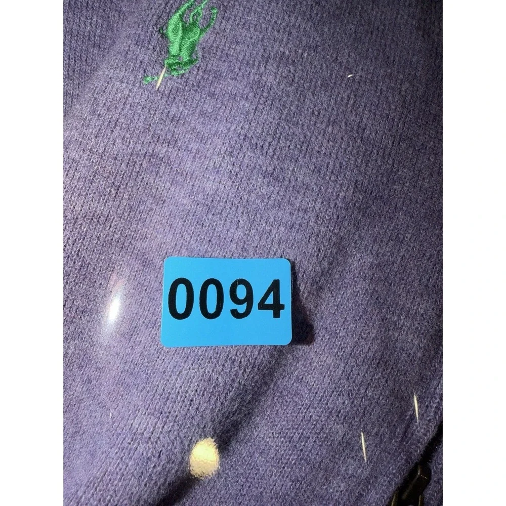 Polo Ralph Lauren Purple‎ Quarter-Zip Pullover Sweater Green Pony Mens Large EUC